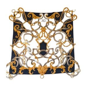 Vintage Lancel Paris Silk Scarf Equestrian Chain Print Luxury Accessory